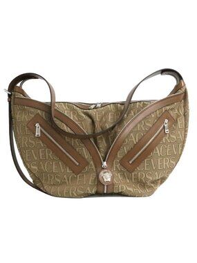 Versace Large Hobo Logo All Over Pattern Beige Brown Travel Bag